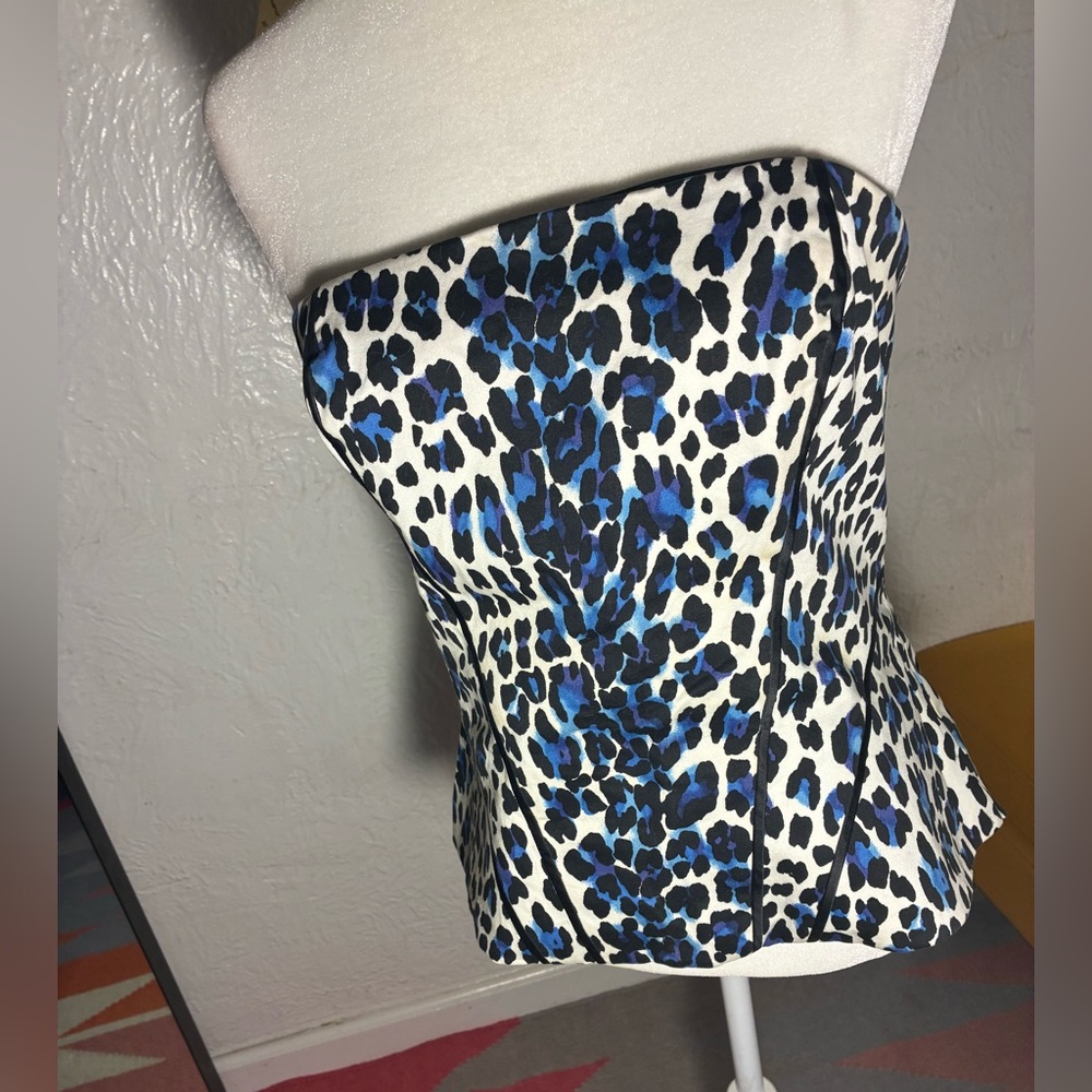 White House Black Market Blue/Black Animal Print Corset. Size 12